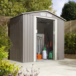 6x4 Trentvale metal apex shed in light grey with tools