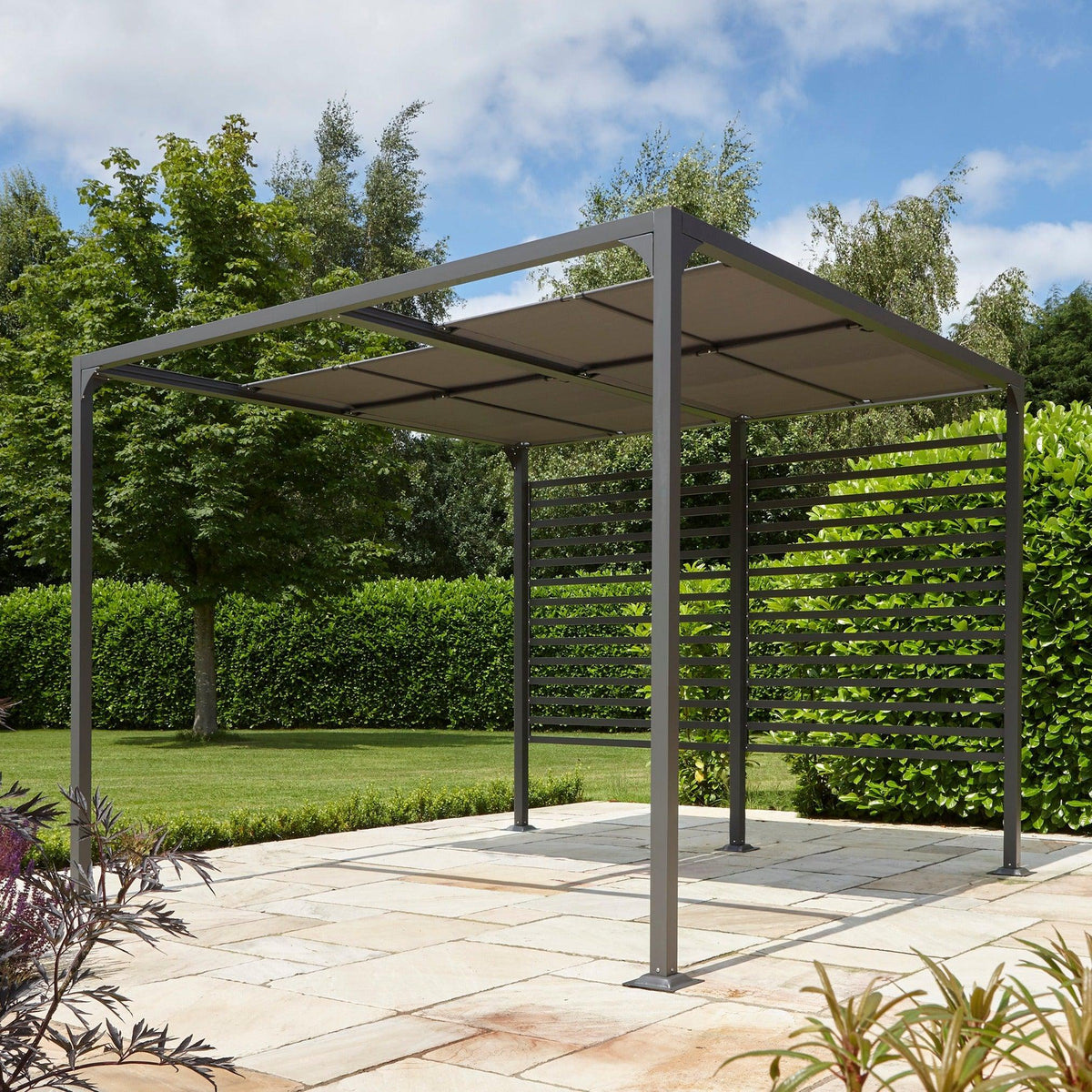 Aluminium Pergola with Sliding Roof in Grey, two sizes.