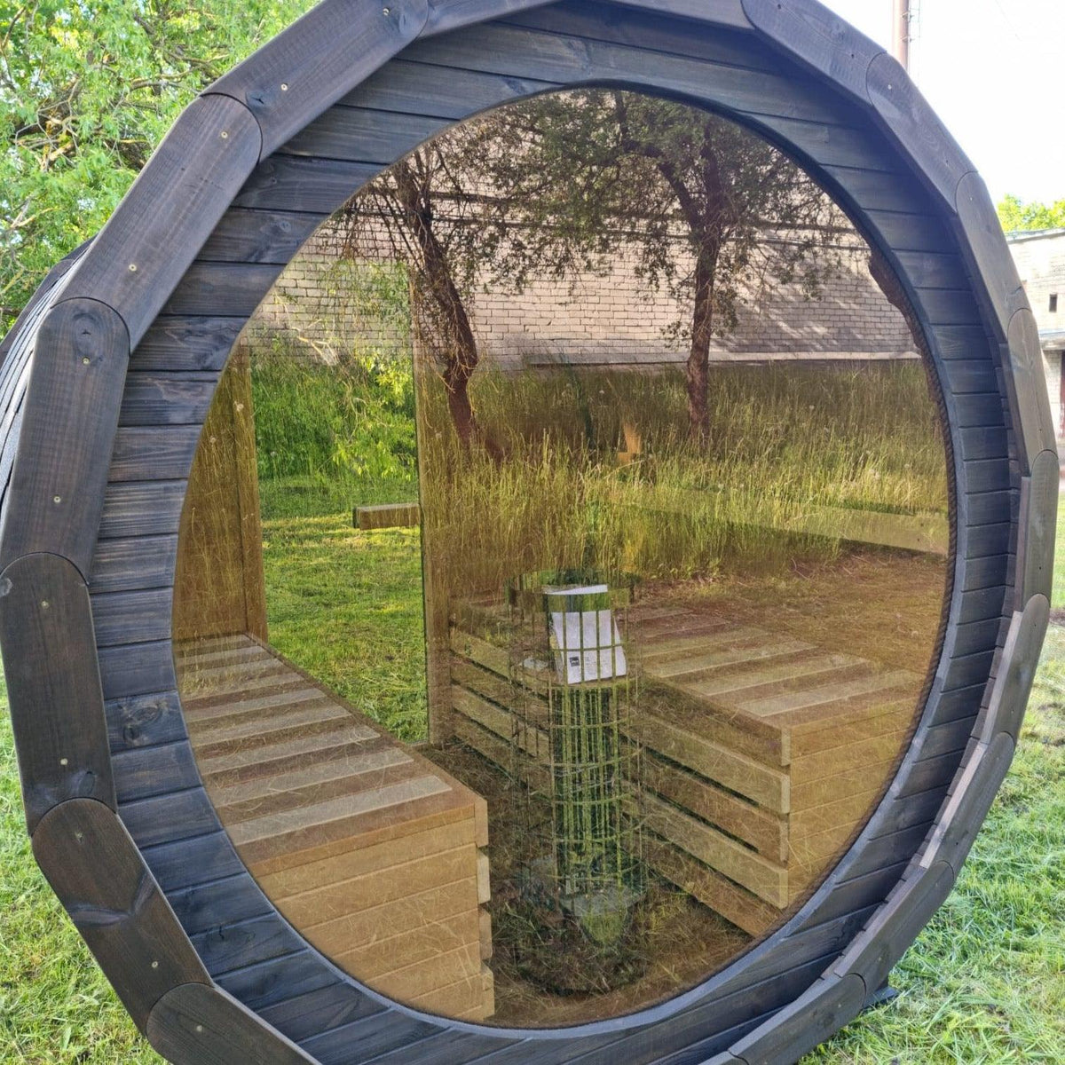 Compact 160cm Terrace Barrel Sauna | Harvia electric heater.