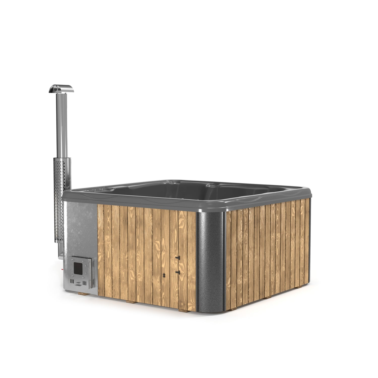 "Gustav" Square Wood Fired Hot Tub | Integrated Heater | Acrylic Sculpted Liner