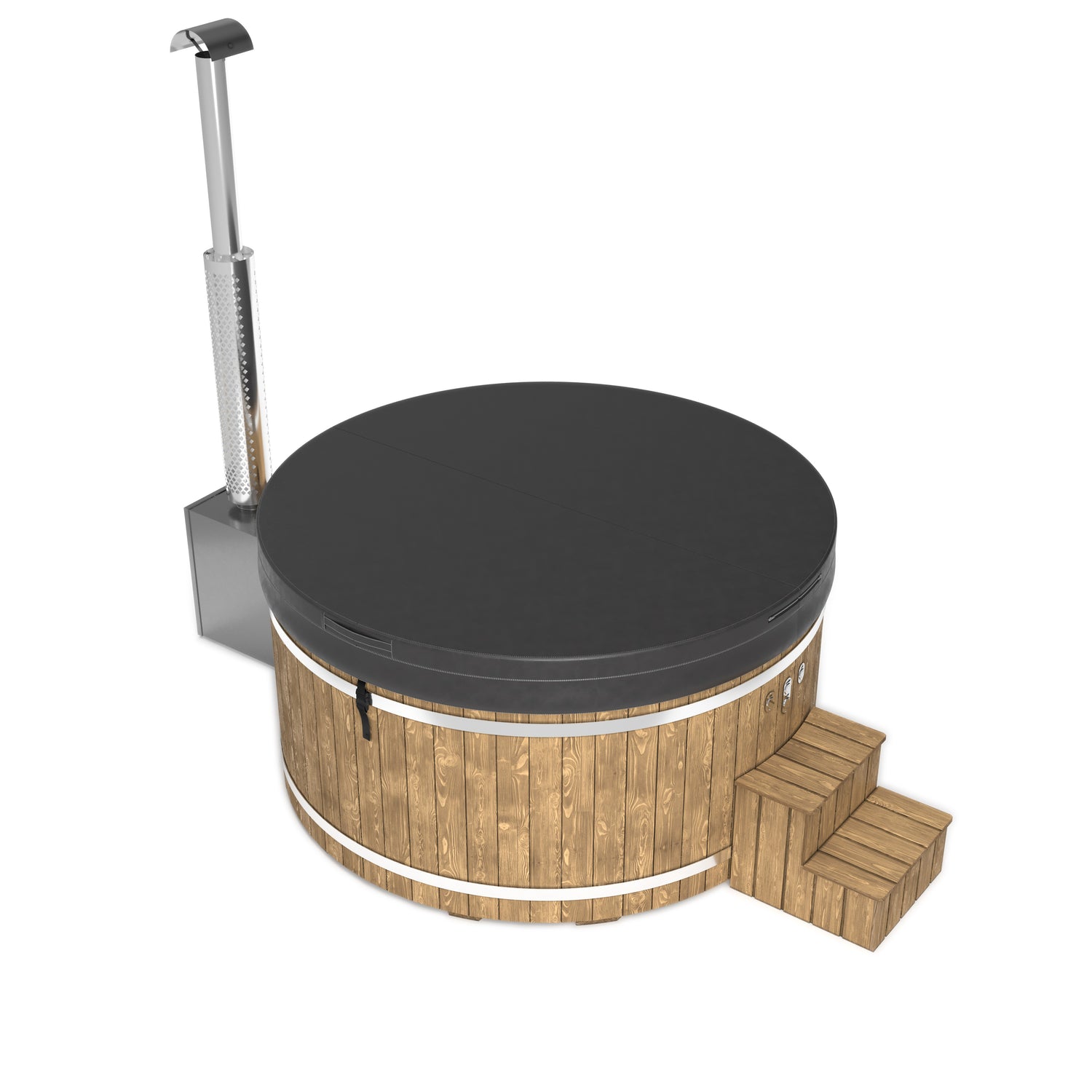 "René" Large 200cm Wood Fired Hot Tub | External Heater | Fibreglass Liner