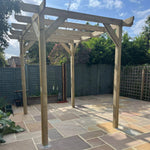 Wooden pergola on patio, June 2, 2025