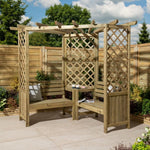 Pemberley corner arbour with benches and trellis