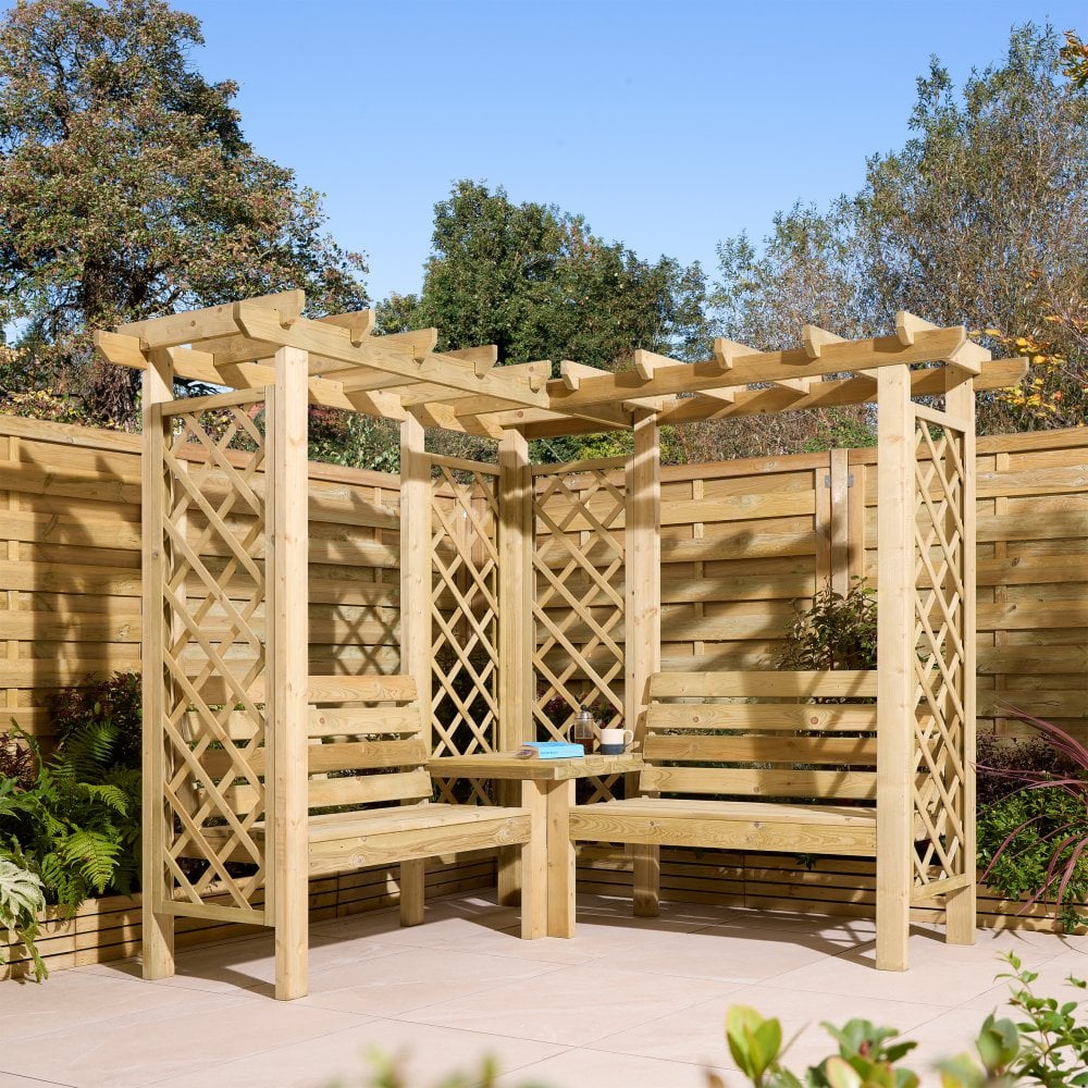 Corner Garden Arbour | Square Pergola Roof and side trellis | Tanalised Timber