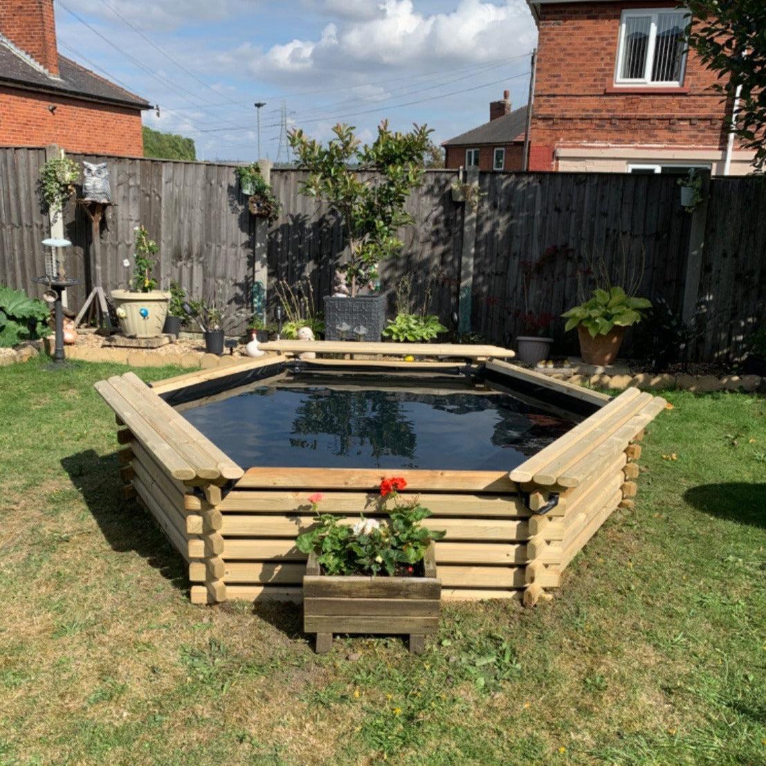 Large Wooden Above Ground Pond Railway Sleeper Pond Kit | Pond Filter