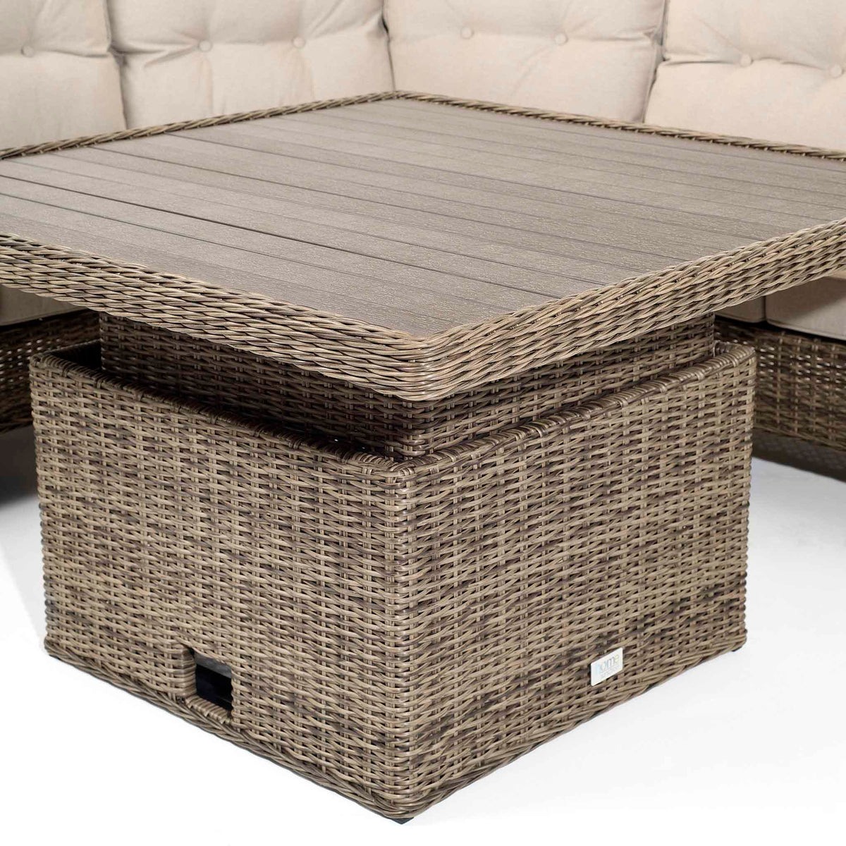 Hazel | Corner Sofa with Rising Table and 2 Benches in Brown Rattan