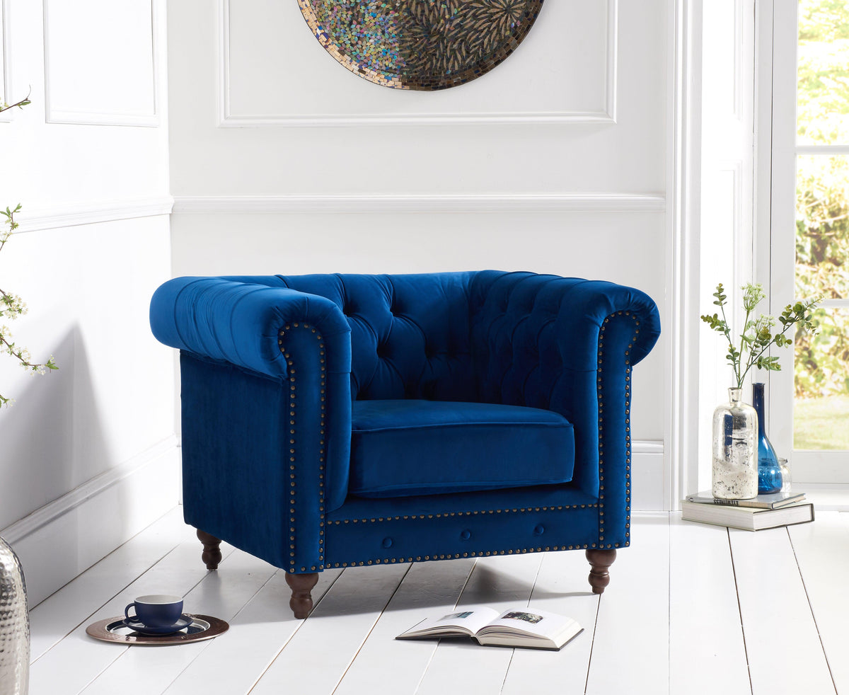 Mark Harris Montrose Blue Plush Armchair