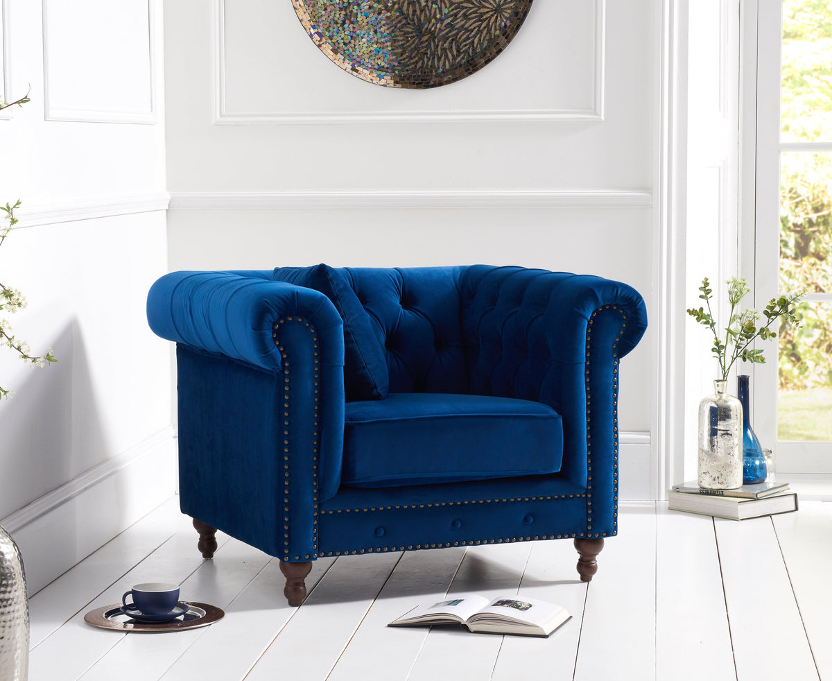 Mark Harris Montrose Blue Plush Armchair