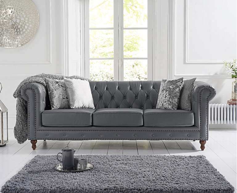 Mark Harris Montrose Grey Leather 3-Seater Sofa