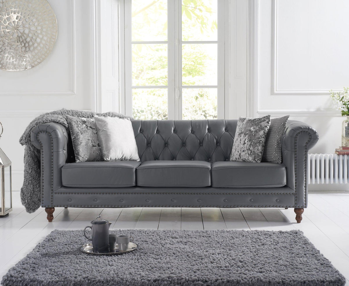 Mark Harris Montrose Grey Leather 3-Seater Sofa