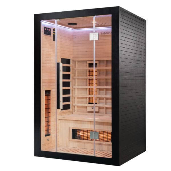 Black framed infrared sauna with glass door
