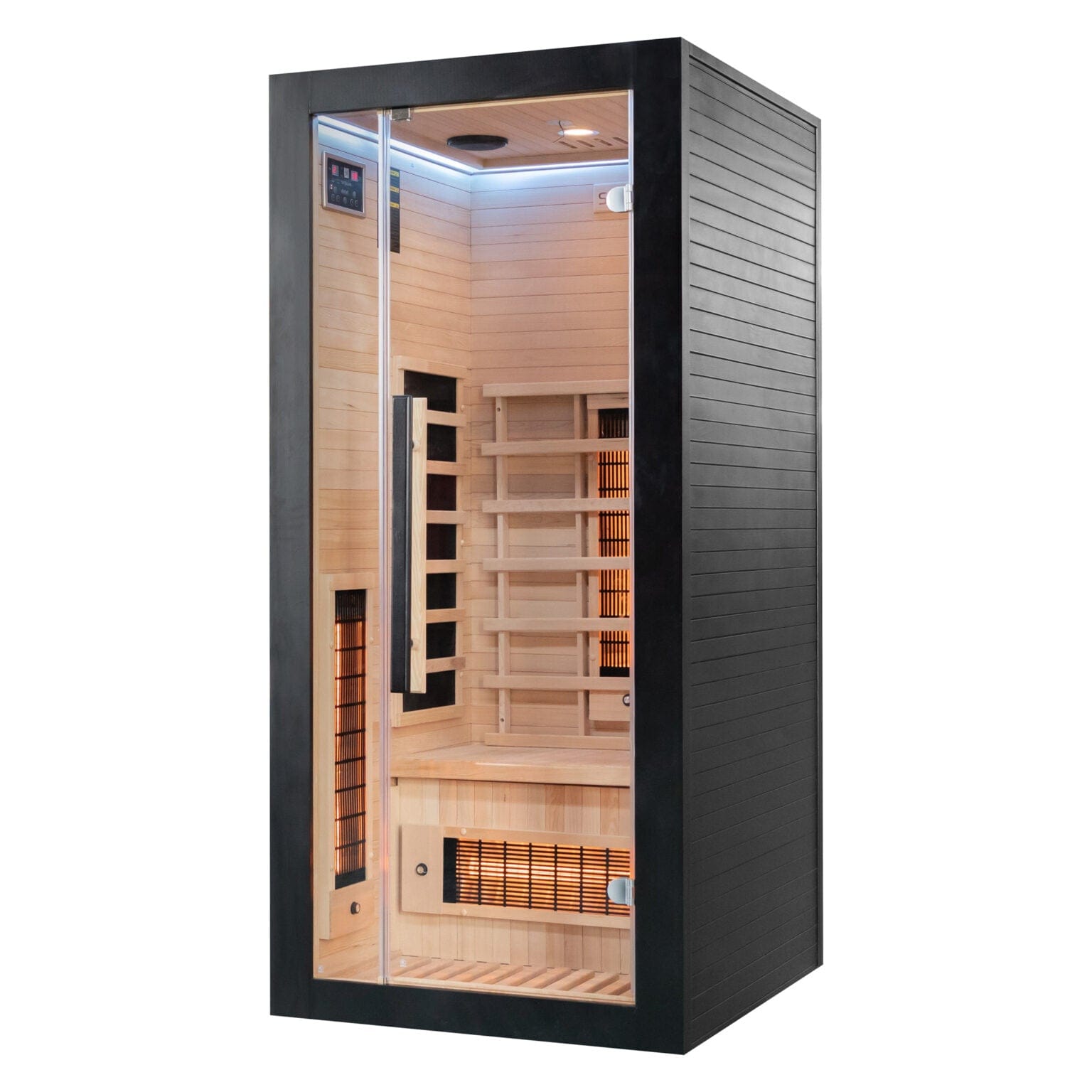 Infrared sauna 1K7A1762-1, black exterior with wood interior