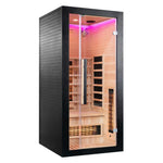 Infrared sauna 1K7A1776-1, black exterior, glass door