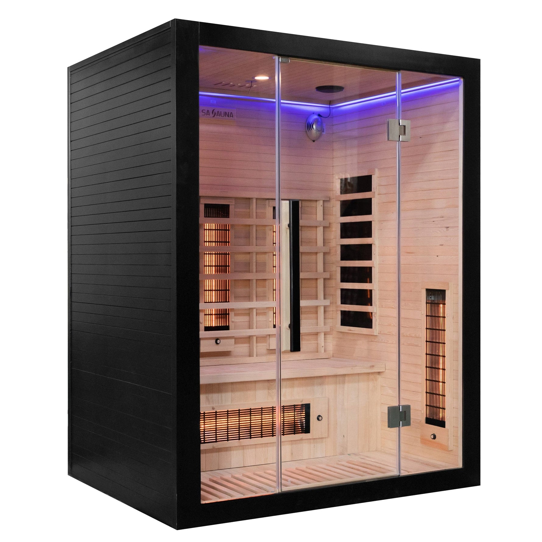 Infrared sauna 1K7A1863 with black exterior and glass door.