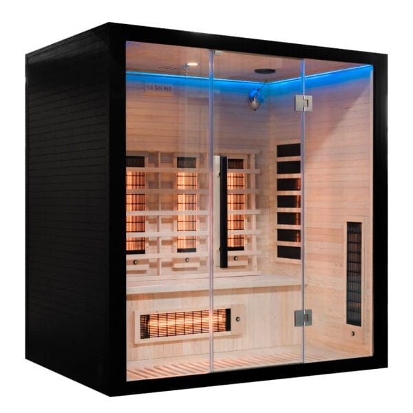 Infrared sauna 1K7A2007 with black frame and glass doors