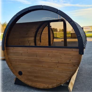 220cm Spruce Barrel Sauna | Thermowood | Harvia heater | Wood-Fired or Electric.