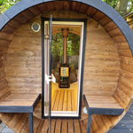 250cm Spruce Barrel Sauna | Thermowood | Terrace | Wood-Fired or Electric.