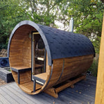 250cm Spruce Barrel Sauna | Thermowood | Terrace | Wood-Fired or Electric.