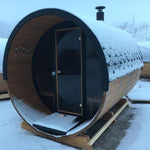 250cm Spruce Barrel Sauna | Thermowood | Terrace | Wood-Fired or Electric.