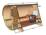 250cm Spruce Barrel Sauna | Thermowood | Terrace | Wood-Fired or Electric.