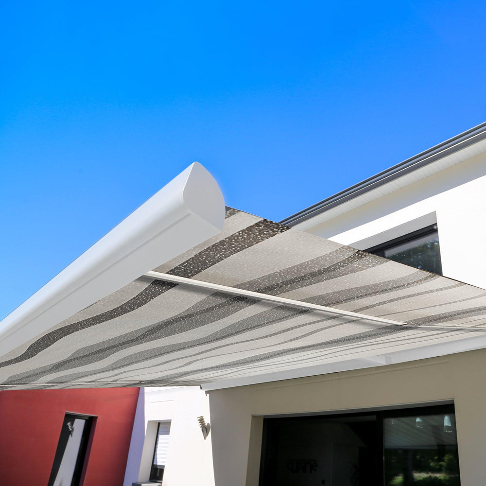 2.5M Manual cassette Vinyl Awning, Grey patterned, UV resistant, 250cmW X 200cm projection.