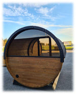 330cm Spruce Barrel Sauna | Thermowood | Terrace | Wood-Fired or Electric.