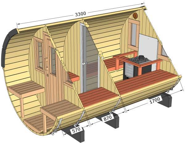 330cm Spruce Barrel Sauna | Thermowood | Terrace | Wood-Fired or Electric.