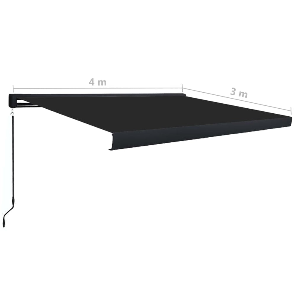 4.0M Manual full cassette Awning, Black, UV and water resistant, 400cmW X 300cm projection.