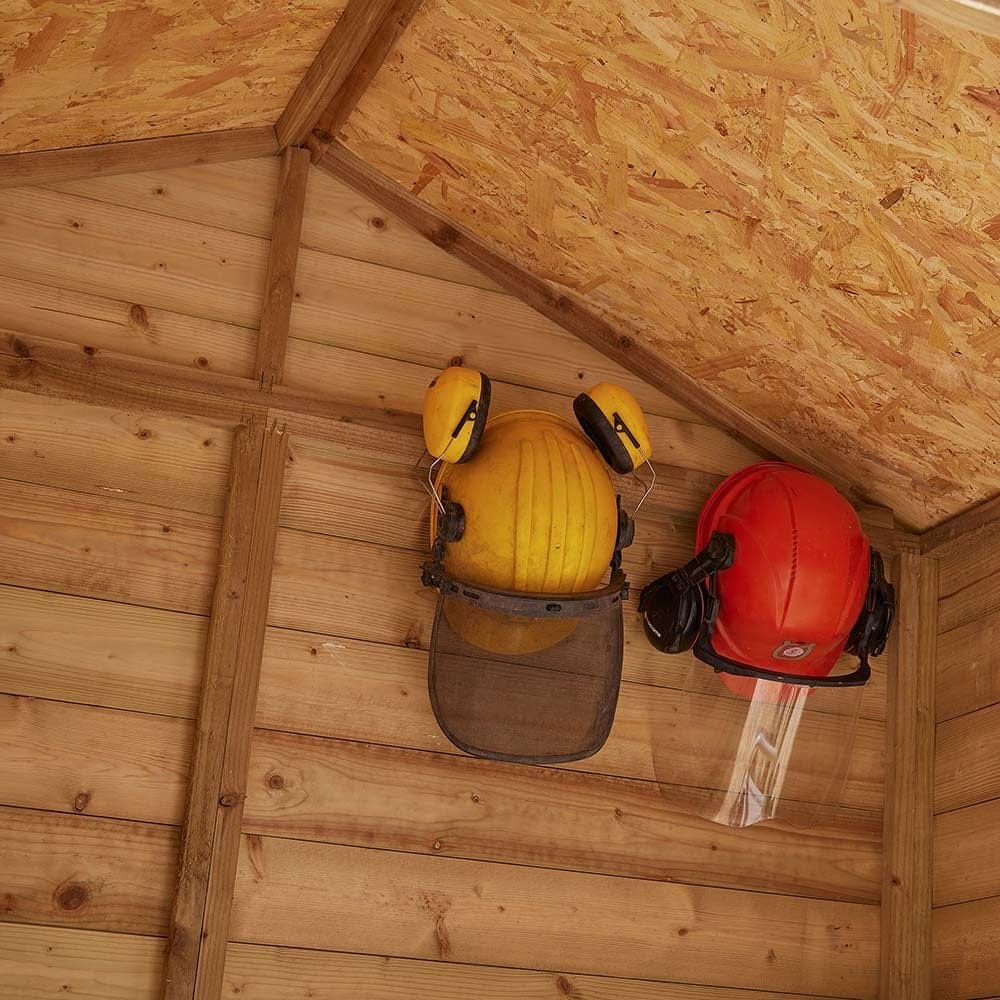 4x6 shiplap apex shed interior with safety helmets