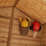 4x6 shiplap shed interior with safety helmets