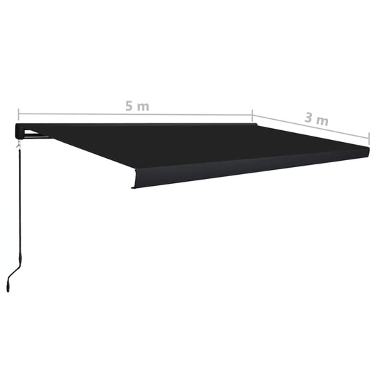 5.0M Manual full cassette Awning, Black, UV and water resistant, 500cmW X 300cm projection.