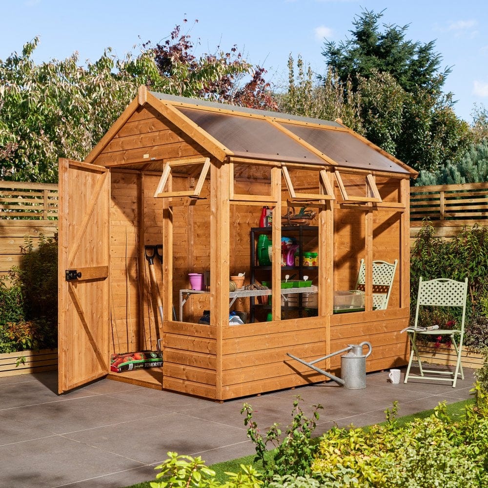 Wooden growhouse with open door