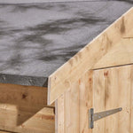 Close-up of 8x6 shiplap apex shed with single door and window