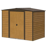 8x6 Woodvale metal shed with wood-look siding