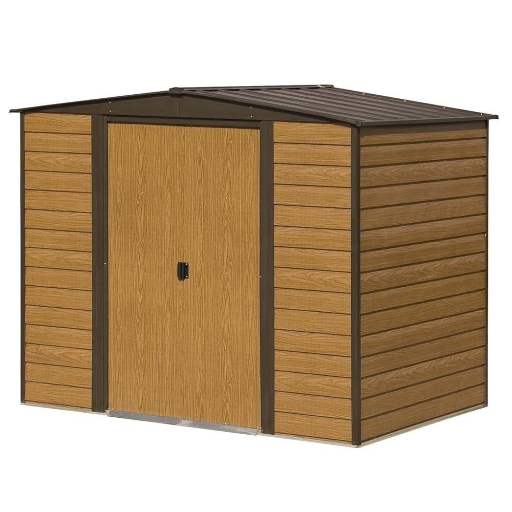 8x6 Woodvale metal shed with wood-look siding