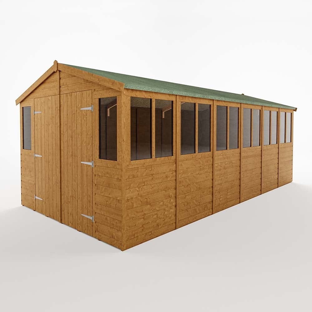 9x18 Workshop - Wooden shed with windows and green roof