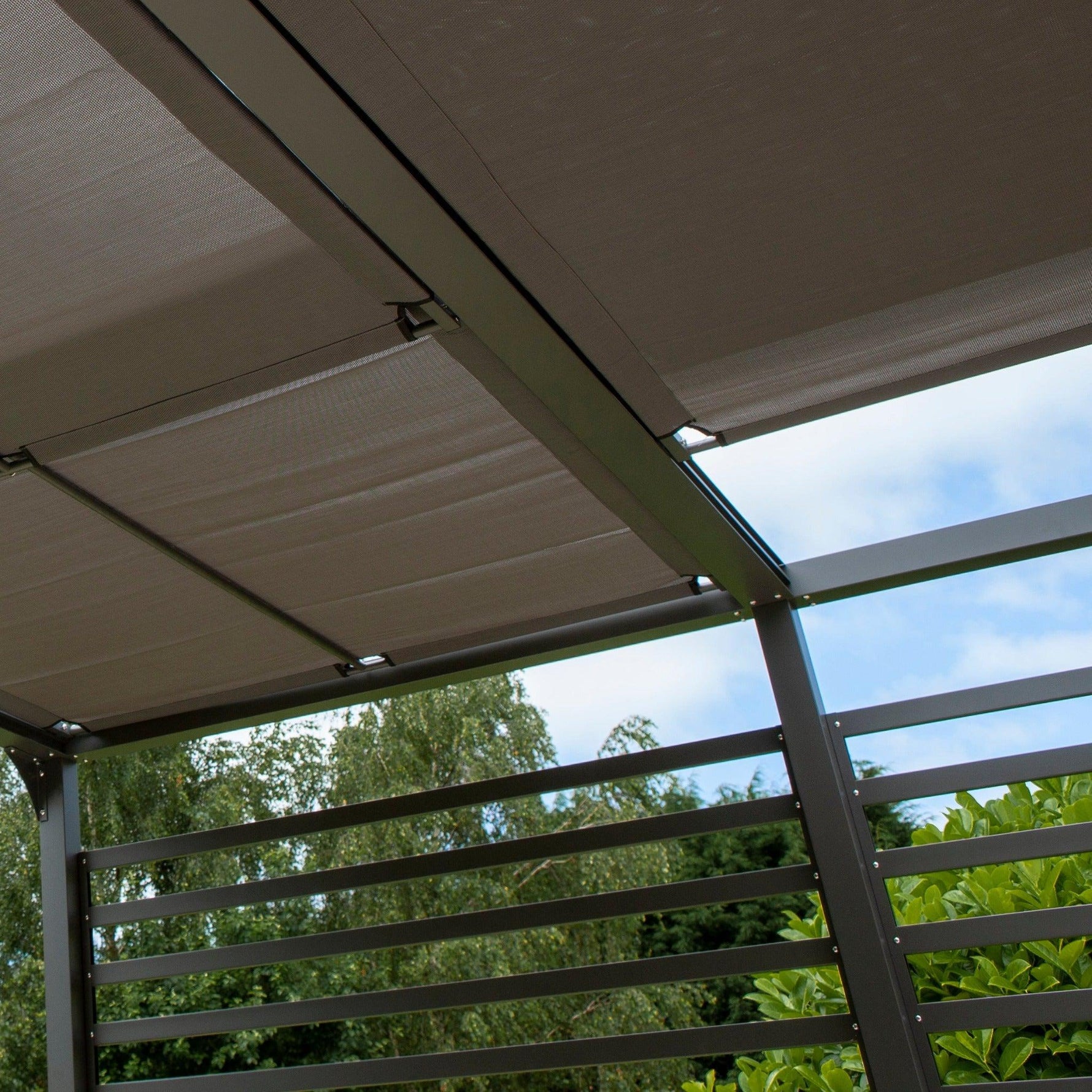 Aluminium Pergola with Sliding Roof in Grey, two sizes.