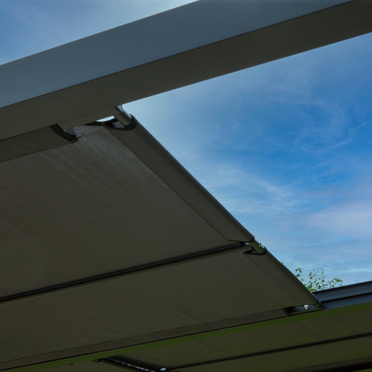 Aluminium Pergola with Sliding Roof in Grey, two sizes.