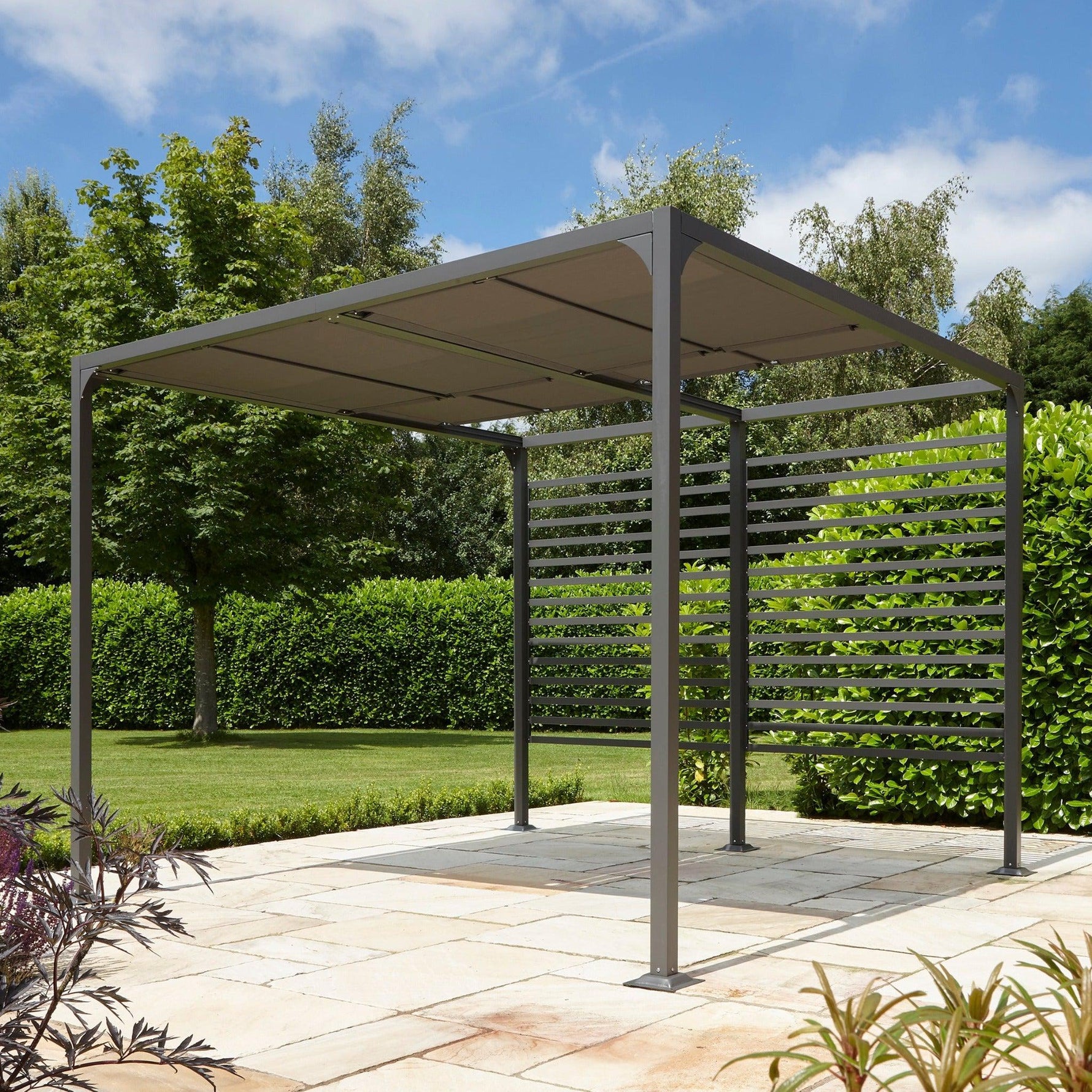 Aluminium Pergola with Sliding Roof in Grey, two sizes.