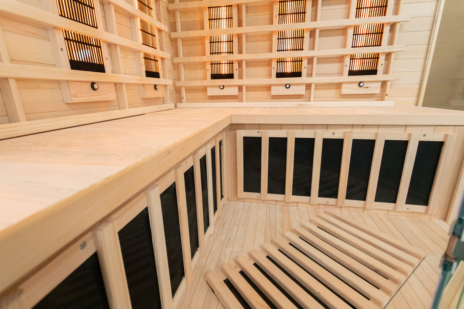 Wooden sauna benches interior