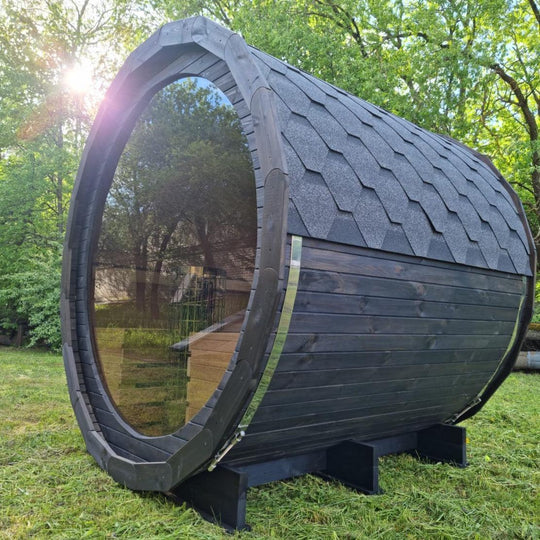 Compact 160cm Terrace Barrel Sauna | Harvia electric heater.