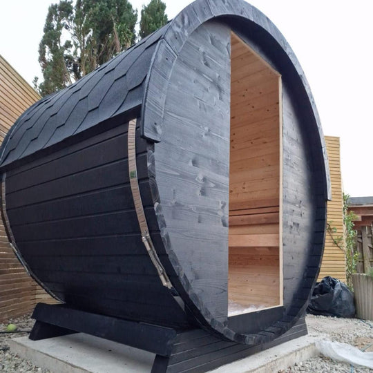 Compact 160cm Terrace Barrel Sauna | Harvia electric heater.