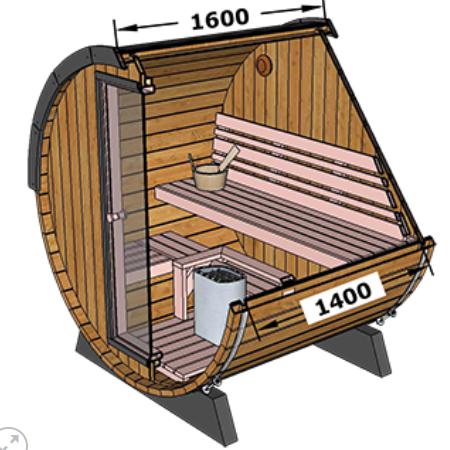 Compact 160cm Terrace Barrel Sauna | Harvia electric heater.