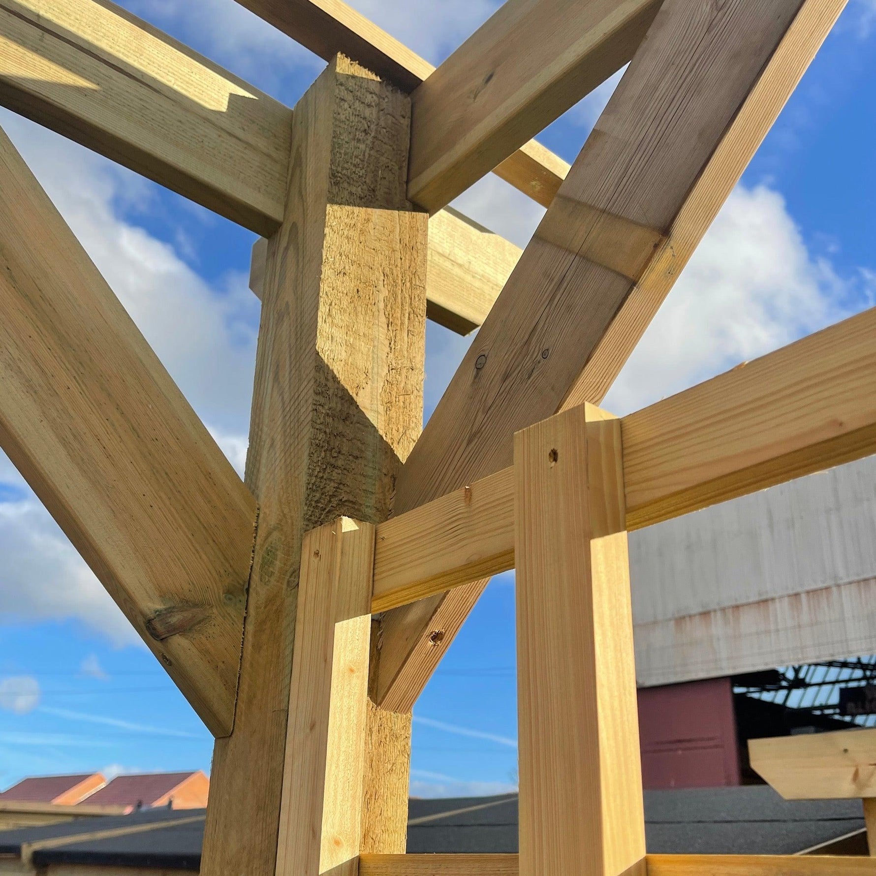 Corner Timber Pergola Complete DIY Kit, 3.6m up to 4.8m Quality Tanalised Redwood Timber.