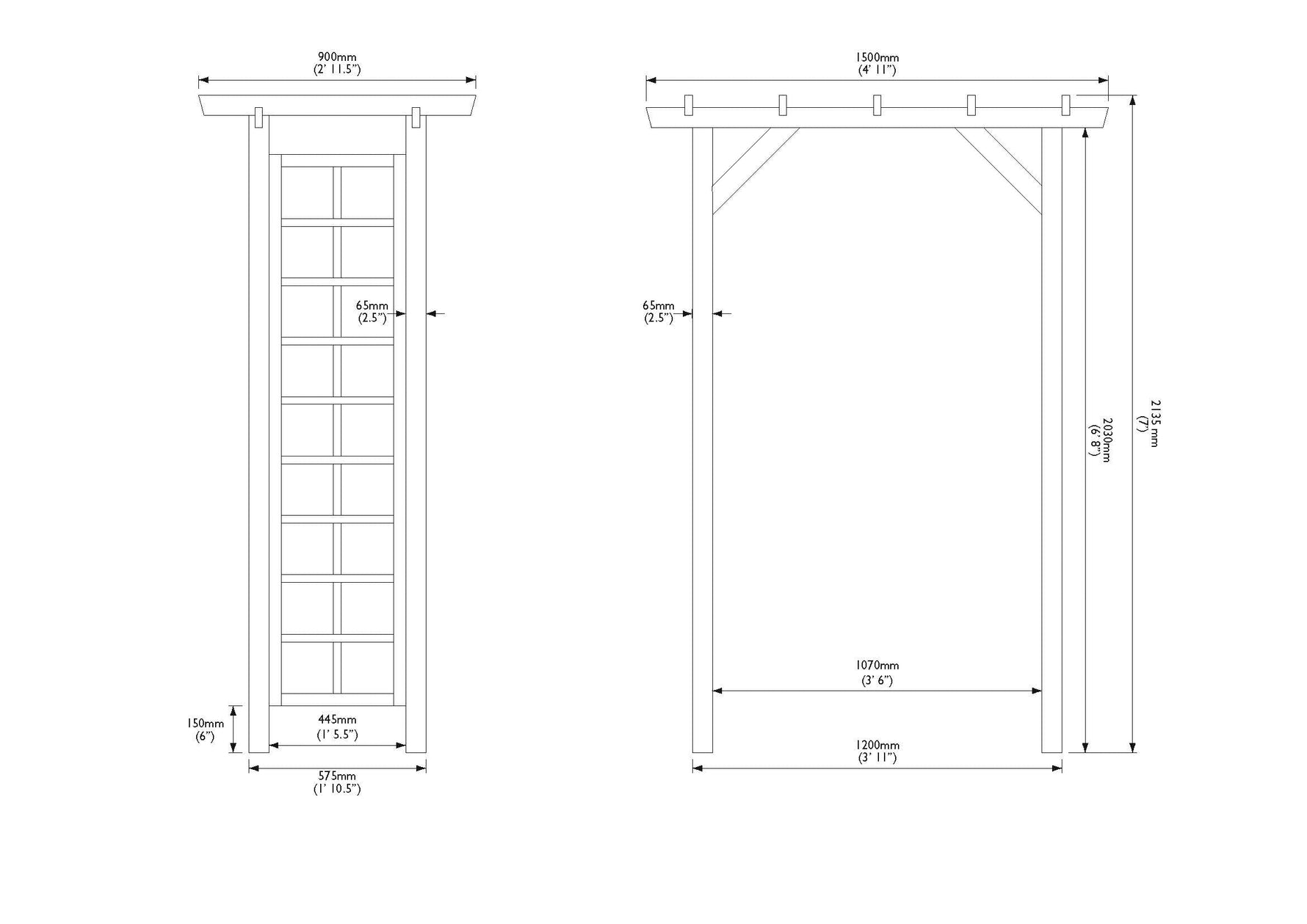 Garden Arbour with Roof and side trellis, Tanalised Redwood Timber