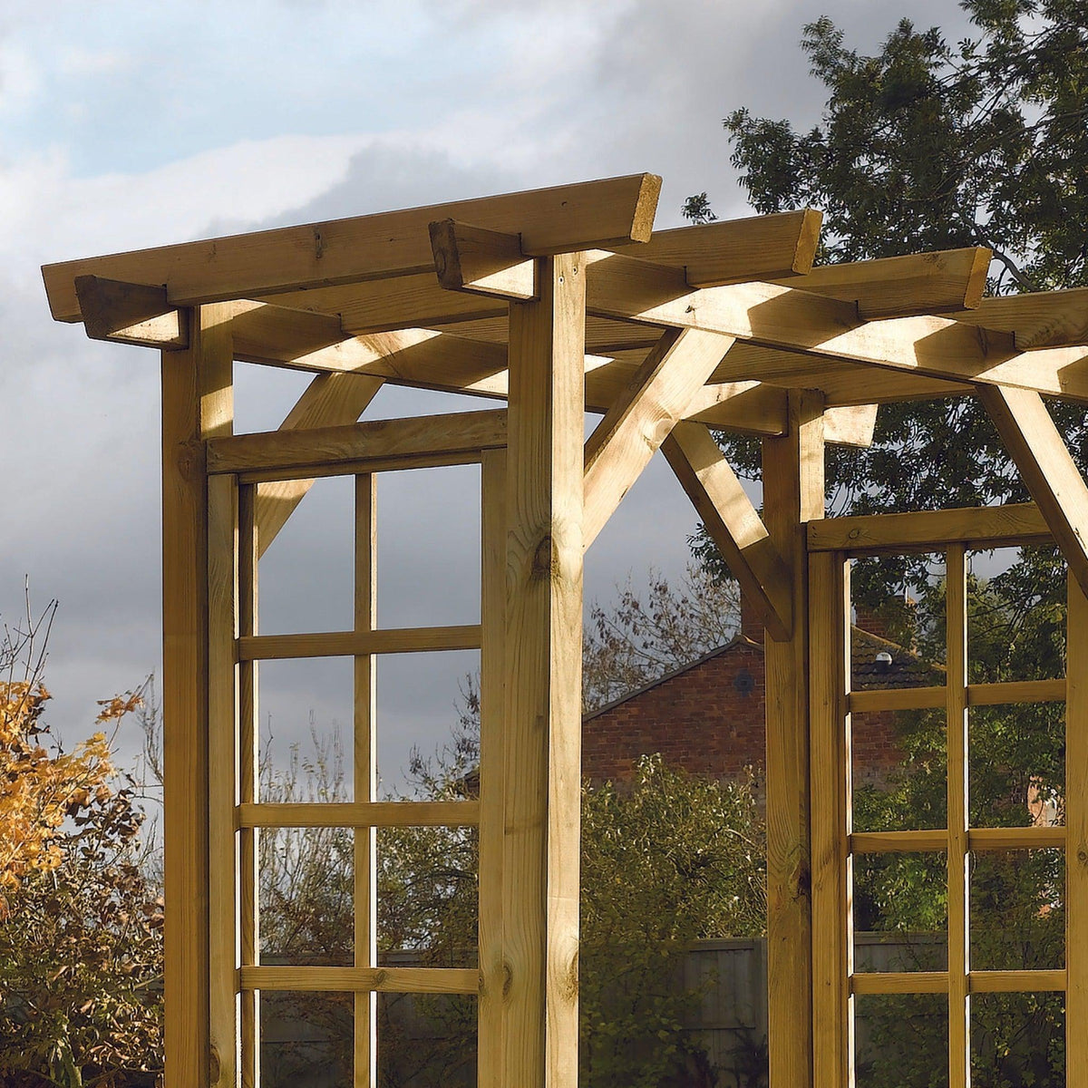 Garden Arbour with Roof and side trellis, Tanalised Redwood Timber