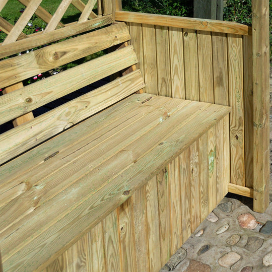 Garden Arbour with Roof, trellis and seat storage, Tanalised Timber