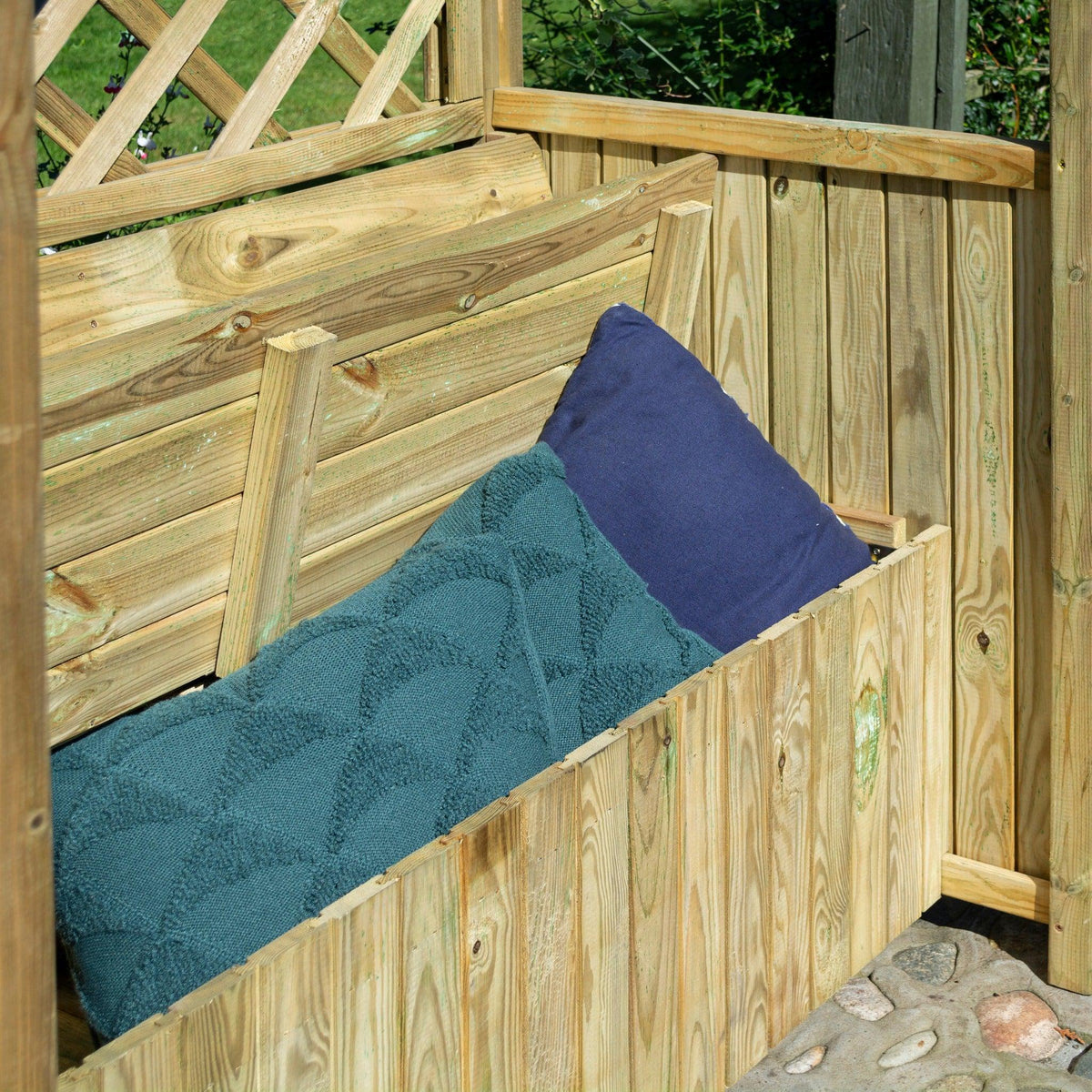 Garden Arbour with Roof, trellis and seat storage, Tanalised Timber