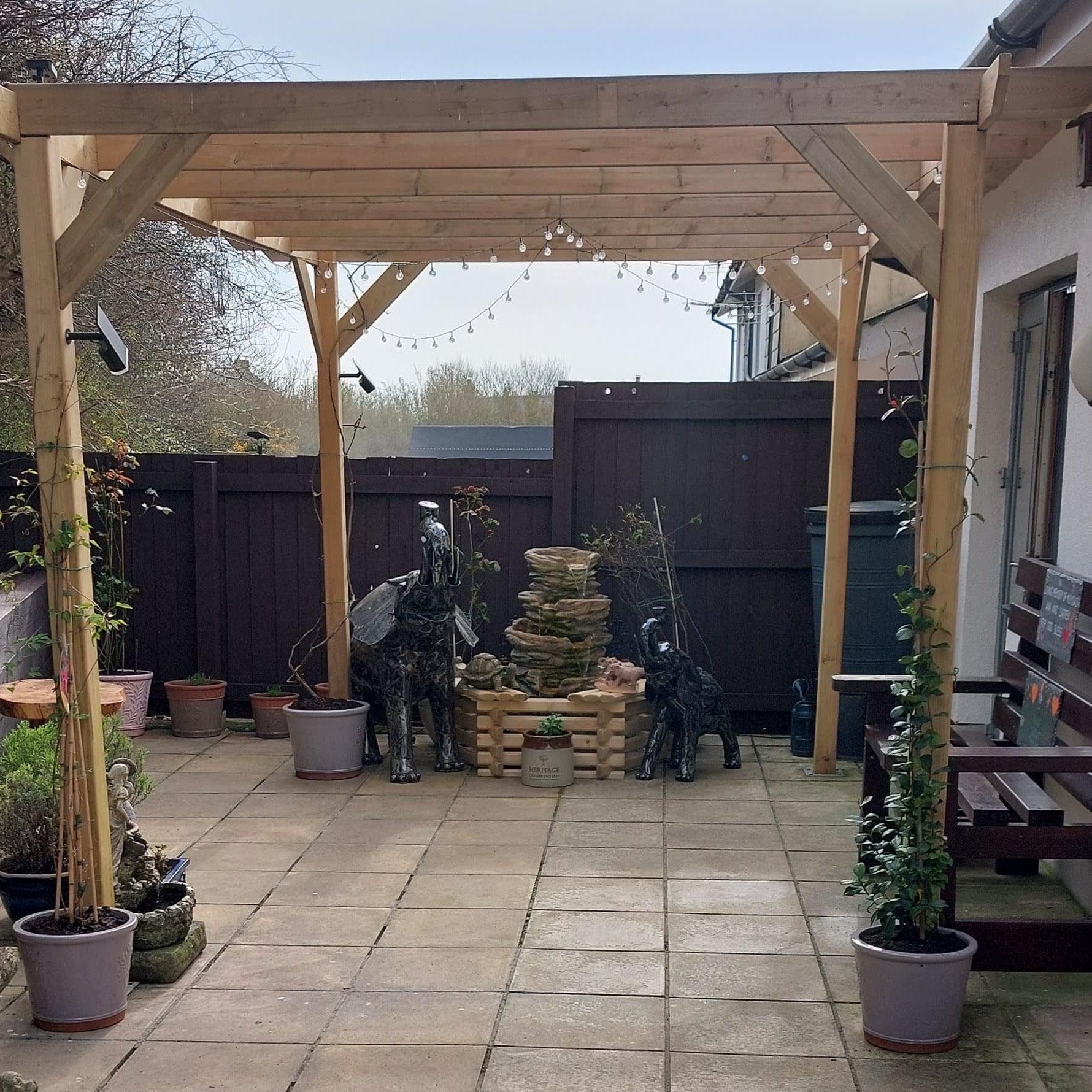 Heavy Duty Tanalised Timber Pergola Complete DIY Kit, Slow Grown Spruce, various sizes.