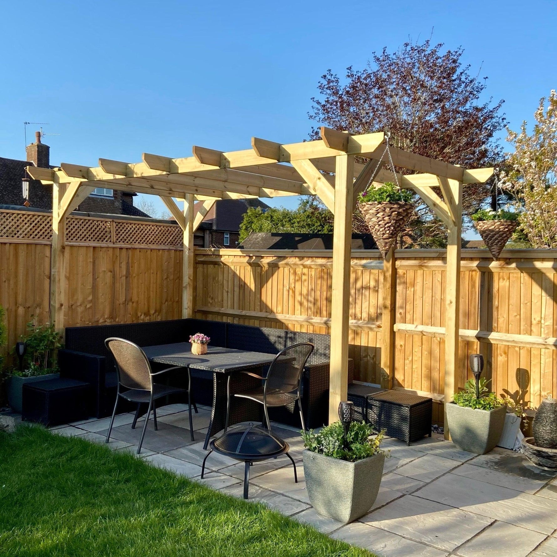 Heavy Duty Tanalised Timber Pergola Complete DIY Kit, Slow Grown Spruce, various sizes.